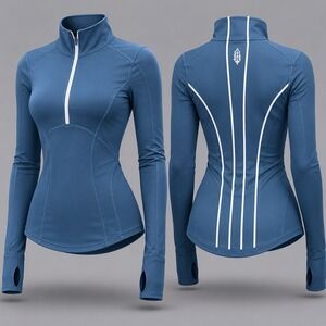 NWT Free People FP Movement Skyline 1/2 Zip Pullover Blue Stone OB2016139 Womens